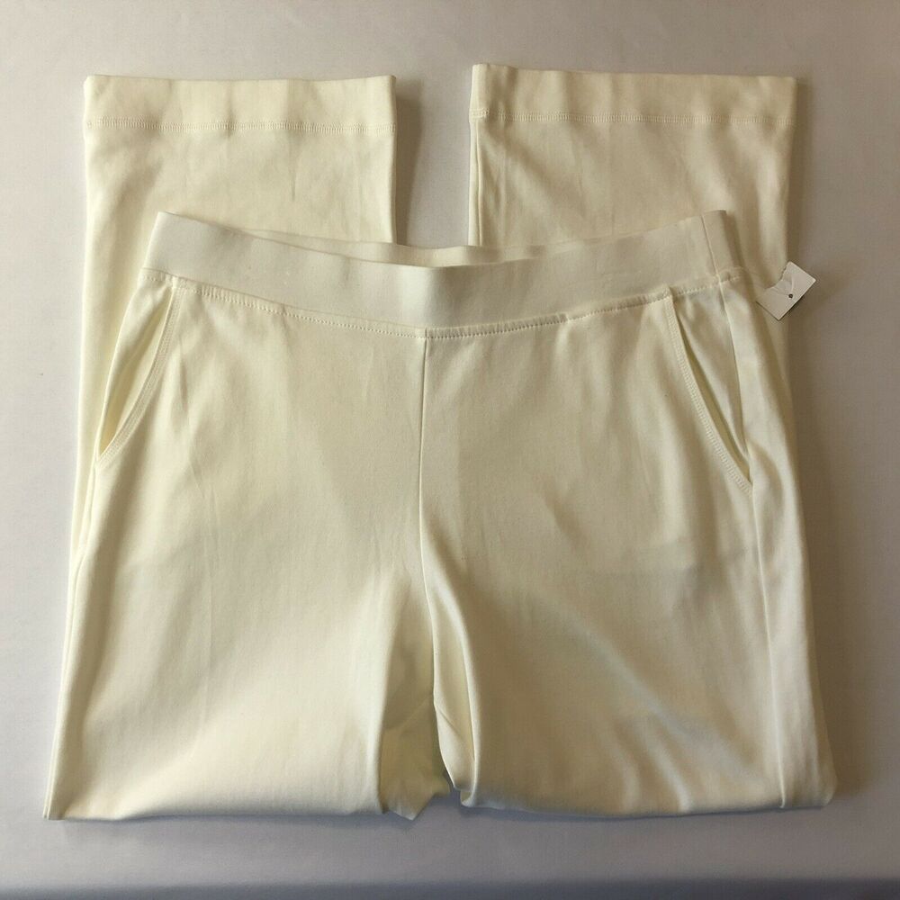 Kim Rogers Pants Women Petite M White Stretch Knit 100% Cotton Pockets Comfort